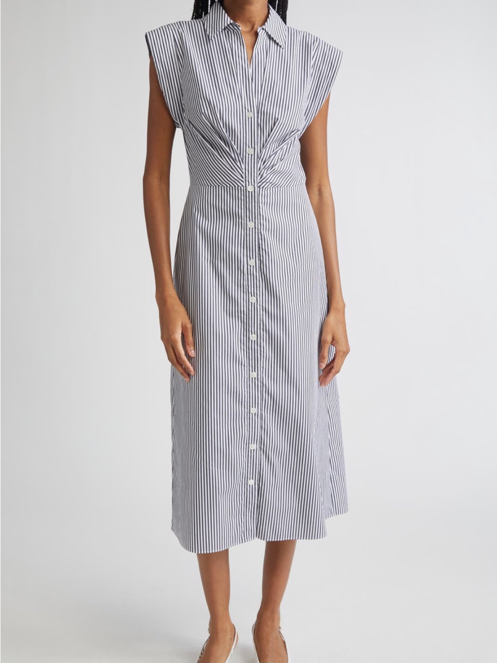 Veronica Beard Haydon Sleeveless Stripe Cotton Blend Midi Dress
